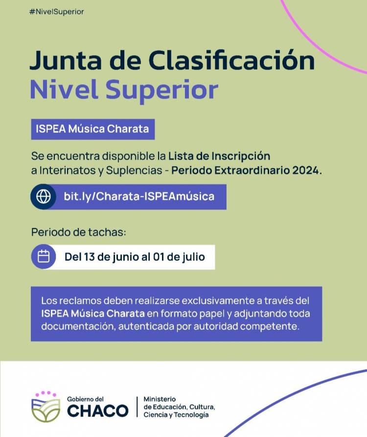 ISPEA CHARATA MÚSICA: ESTÁ DISPONIBLE LA LISTA DE INSCRIPCIÓN A INTERINATOS Y SUPLENCIAS