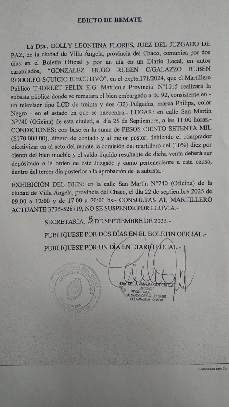 EDICTO DE AVISO DE REMATE
